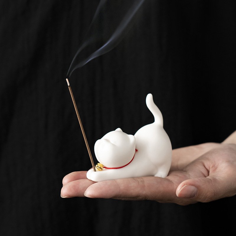 故宫文创中式趴趴猫可爱办公桌面汽车猫咪香插摆件迷你装饰套装
