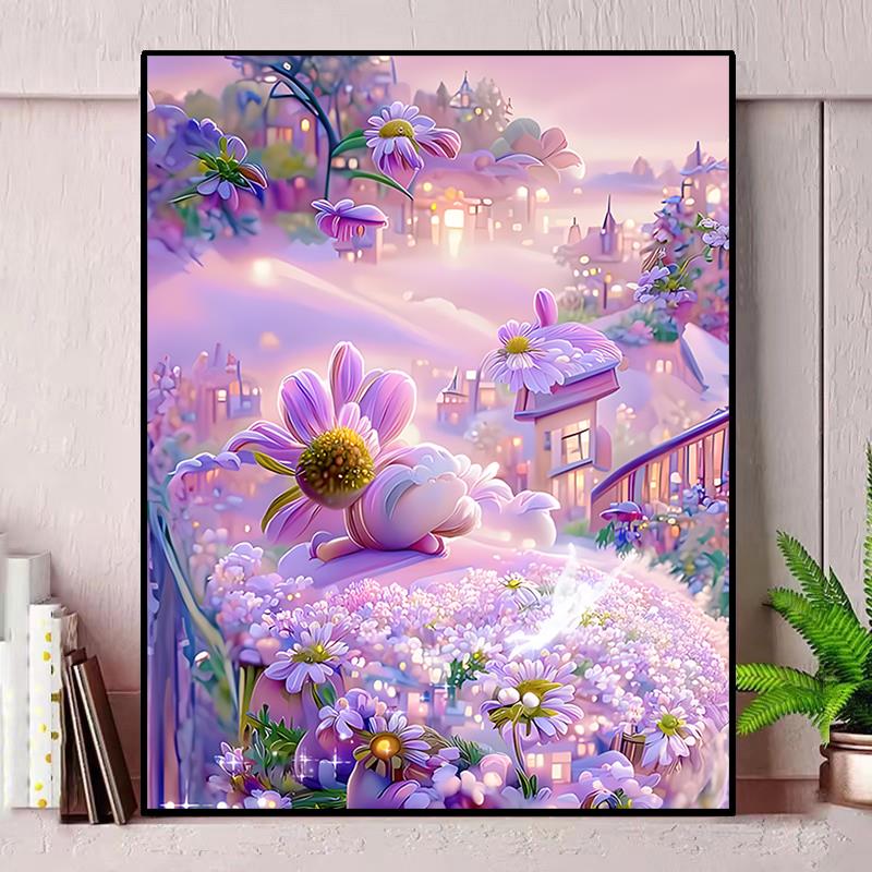 紫色风景钻石画2024新款手工砖石贴画5d点贴钻十字绣客厅卧室满钻