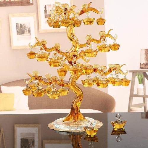 黄水晶发财树摇钱树摆件前台酒柜装饰乔迁开业礼品客厅送礼水晶