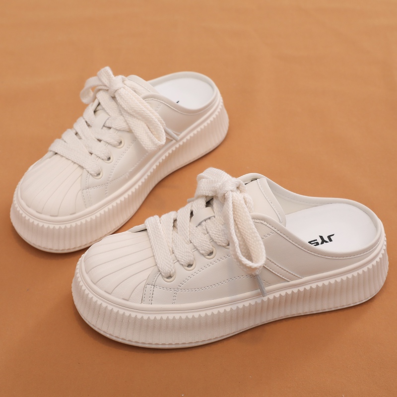 JYSN品牌春季纯色圆头系带半拖鞋