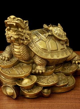 纯铜招财镇宅龙龟一对母子龙龟八卦龟龙头龟家居摆件黄铜风水摆设