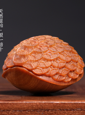 天然崖柏木实木雕刻满雕铜钱金钱富甲文玩家居装饰品摆件手把件