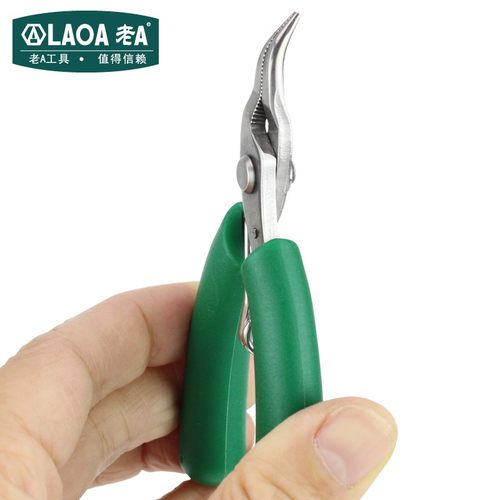 老A 不锈钢有牙弯嘴钳 迷你掌心4寸弯尖嘴钳台湾制造手工小钳子