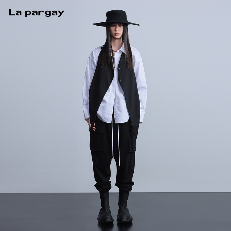 无袖挂脖马甲宽松针织哈伦垮裤时髦套装个性时尚休闲设计感两件套