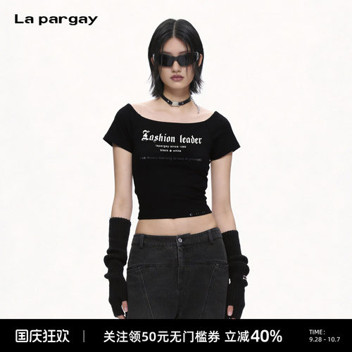 Lapargay一字领露腰辣妹T恤