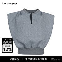 Lapargay 正肩短款 T 恤 缺口小立领 罗纹收摆露腰线 L66300281C