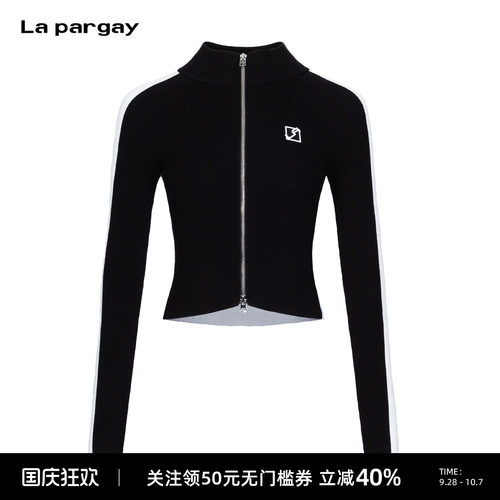 Lapargay立领拉链修身针织开衫