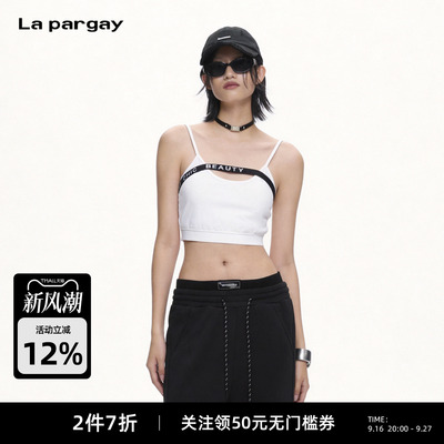 Lapargay 撞色织带设计 修身露脐吊带背心 辣妹风上衣 L63200102C