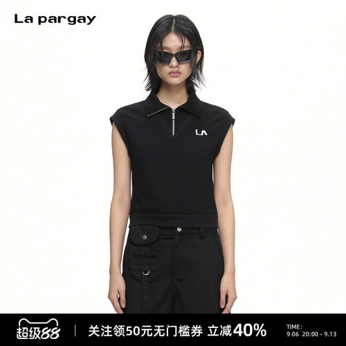 Lapargay短款无袖半开拉链POLO衫