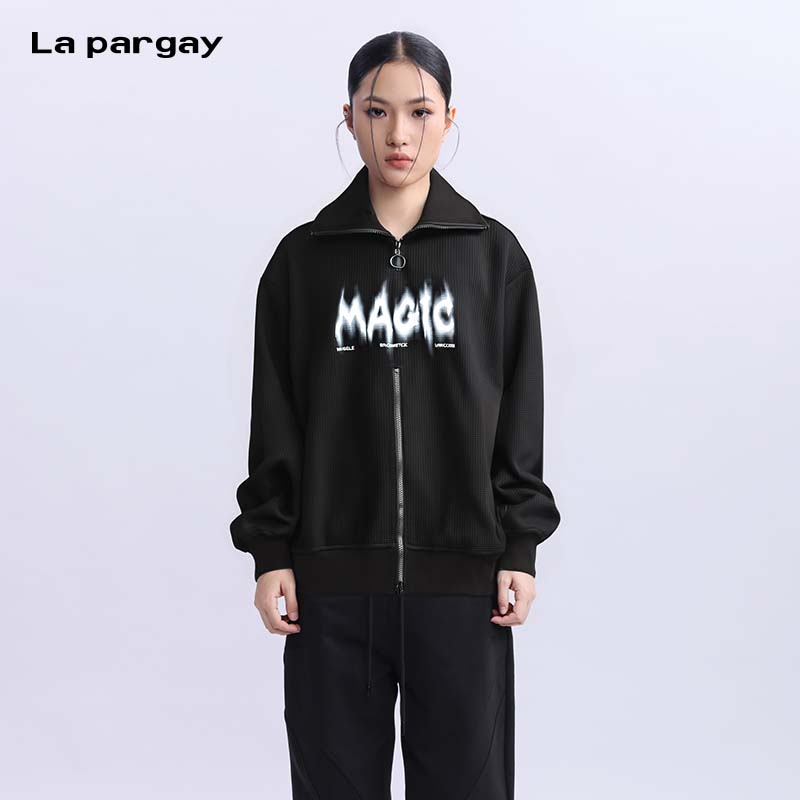 菱格纹立领针织卫衣秋款廓形外套