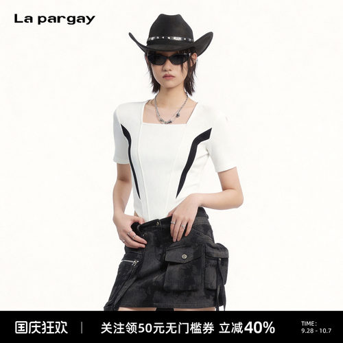Lapargay甜辣方领露脐修身T恤