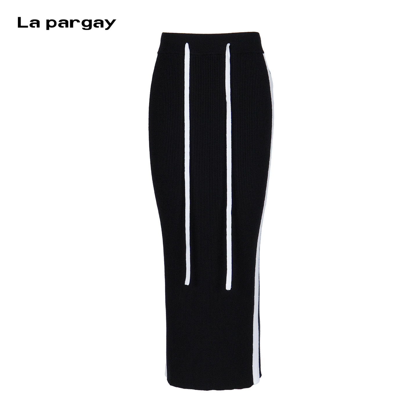 Lapargay高腰包臀针织条纹半身裙