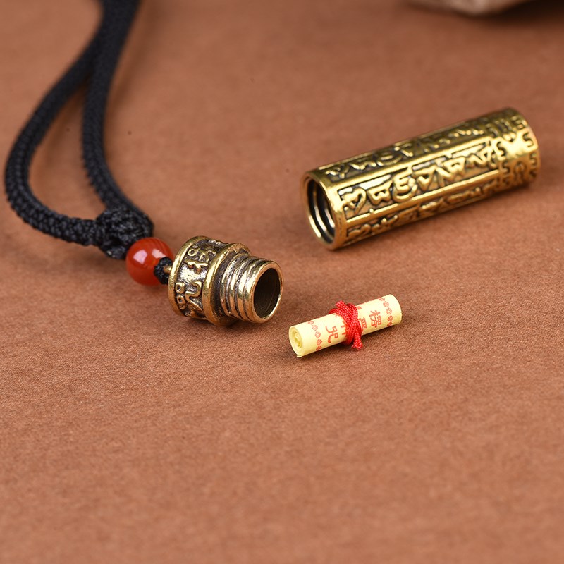 极速黄铜可打开装朱砂的空心吊坠楞严咒挂件O护身符项链男款女士