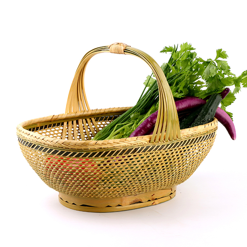 极速手工竹编篮子家用圆手提水果小竹G篮藤编迷你鸡蛋收纳筐买菜