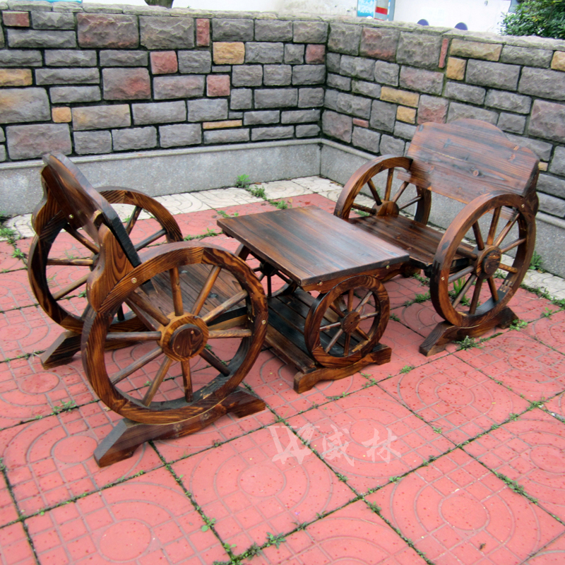 极速碳化a实木单人车轮桌椅户外花园阳台庭院家具椅子配茶几组合