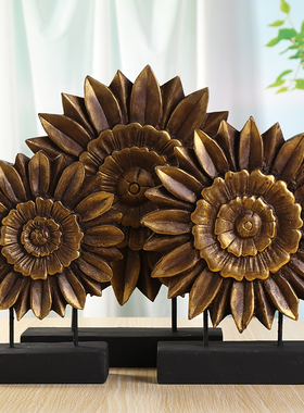 极速泰国木雕工艺品向日葵创意摆B件客厅电视酒柜桌面茶室禅意装