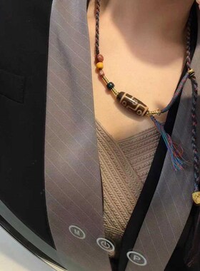 新品九眼天珠藏风项链搭配s冰裂纹玛瑙血巴琉璃回流老骨护主阿呆T