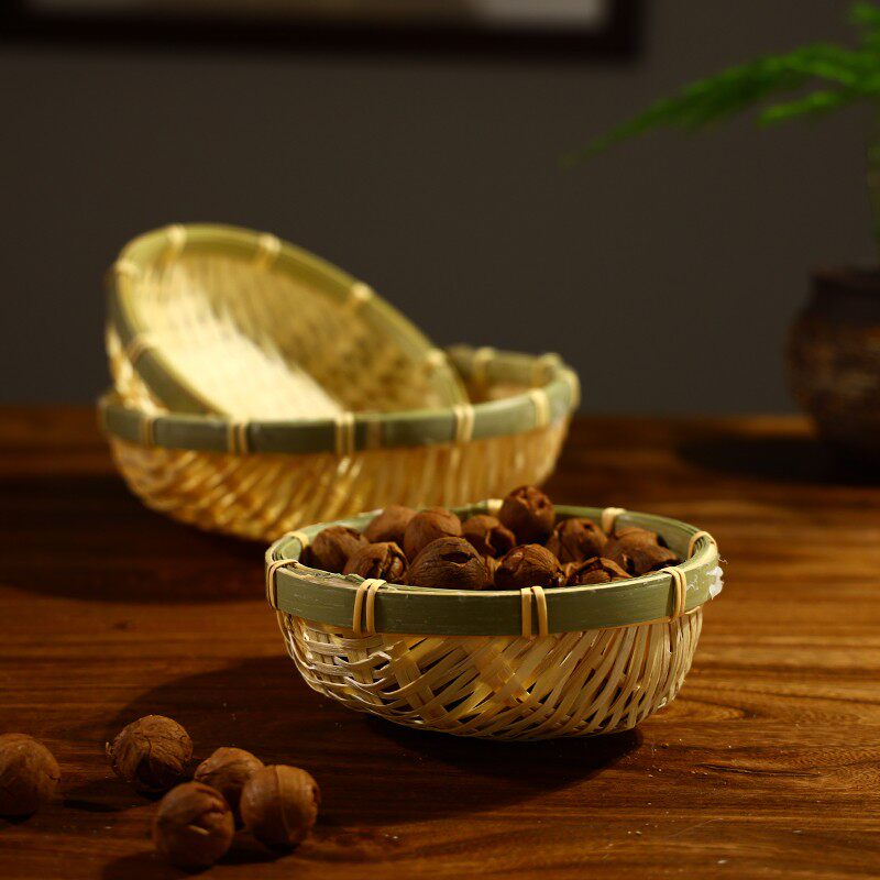 极速竹制品竹编圆j簸箕手工编织家用晾晒竹筐水果盘馒头筐收纳筐