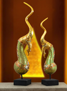 极速东南亚风格h泰式会所酒店客厅装饰摆件金箔实木质龙角禅意落