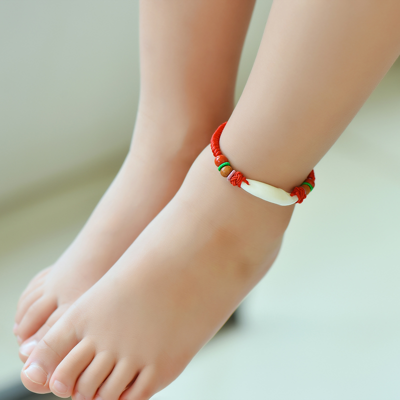 极速2025年新款黑狗牙脚链男女婴儿宝宝K儿童红绳子真狗牙齿编织