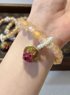 新品情人节e礼物干枯玫瑰金箔琉璃手串文玩时尚女款简约百搭礼物T