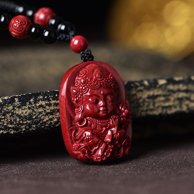 极速红绡天然g真朱砂绿度母吊坠佛像挂件绿度母心咒项链男女钥匙