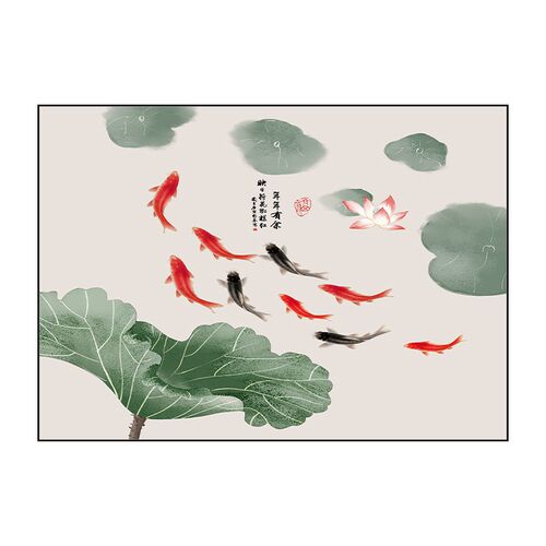 新品九鱼图遮挡电表箱装饰餐厅新中式电闸开关盒茶室X挂画配电箱