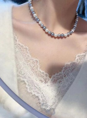 新品奶奶灰贝珠项链女款时尚饰品送妈妈送闺蜜简约P百搭礼物T1033