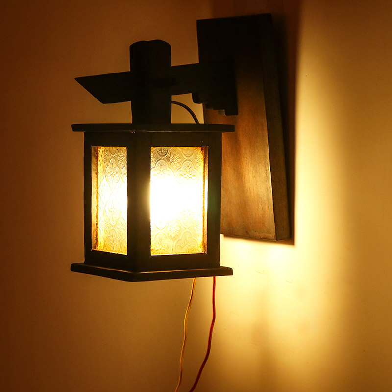 极速泰国实木f复古壁灯新中式客厅卧室床头灯酒店会所过道走廊装