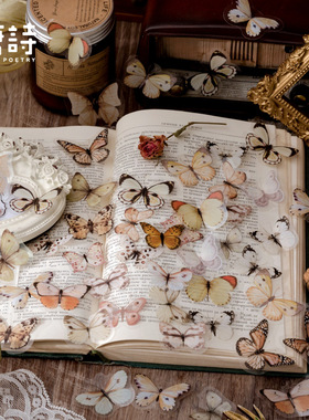 极速40apcs Vintage Butterfly Plants PET Decorative Stickers