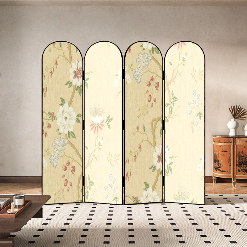 极速欧式花卉屏风隔断客厅背v景折叠移动现代简约卧室遮挡金属玄