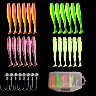 极速33pcsLot Soft Fiing Lures SaltwateMr Frewater T Tail