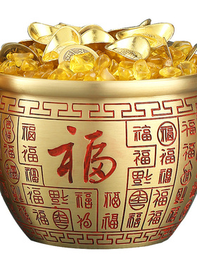 极速朱砂百福铜缸j对联聚宝盆黄铜米缸客厅摆件家居聚财小铜盆存