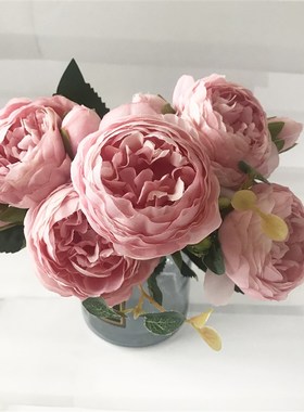 极速30cmd Rose Pink Silk Peony Artificial Flowers Bouquet 5