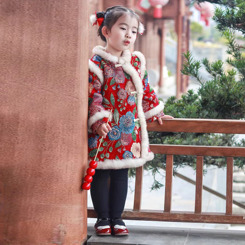 中国风女童冬季连衣裙新年拜年服连衣裙