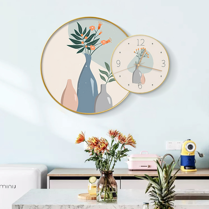 极速厂促现代简约饭厅装饰画时钟B饭厅挂画带钟表壁画北欧小清新