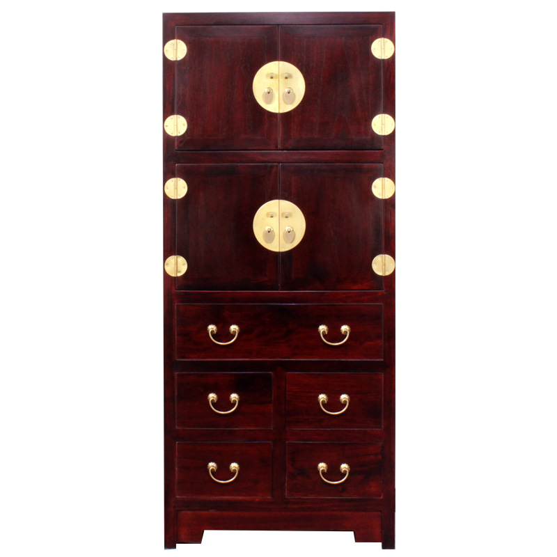 极速新中式古典香樟实木r高五斗柜子客厅收纳储物多斗立柜带门抽