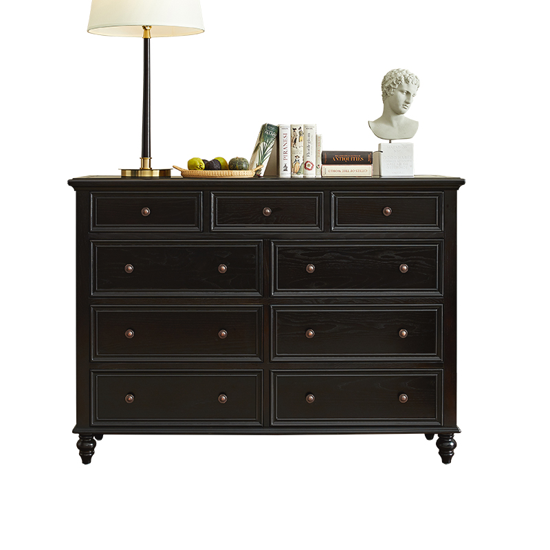 极速美式实木斗柜j卧室九斗柜白蜡木客厅玄关柜咖色简约储物收纳