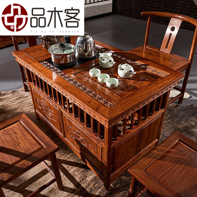 极速品木客红木家俱非洲花梨(学名:F刺猬紫檀)实木茶桌椅组合功