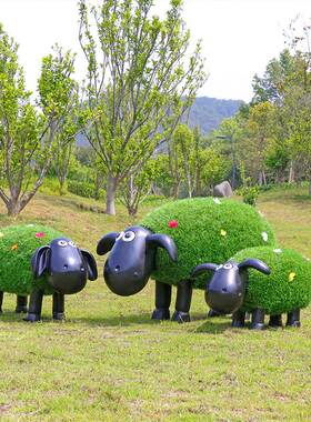 极速园林景观卡通草皮羊雕塑玻璃纤维仿真小羊绿植动X物摆件幼儿