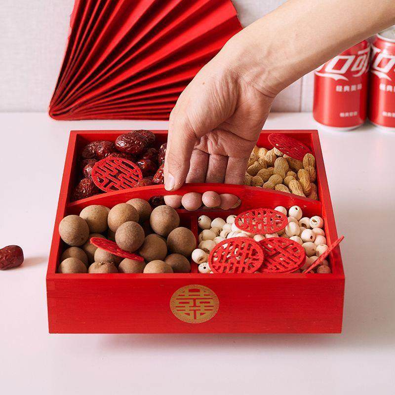 订婚结婚四宫格木盒果盘早生贵子盒子订婚宴小摆件桌面干果盒提篮,节庆用品/礼品,陪嫁用品套装,淘宝优惠券,粉丝福利购,淘宝优惠卷