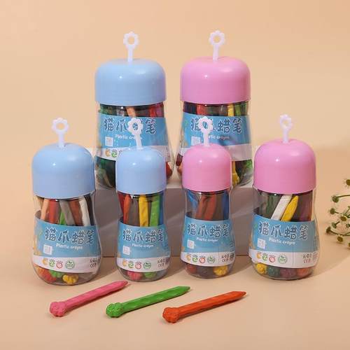 跨境蜡笔儿童不脏手猫爪涂鸦笔12色24色幼儿园洞洞彩画笔学生礼物