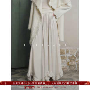 ONEELABS原创品牌 不规则花苞边设计 法式优雅丝绒压褶冬季半身裙