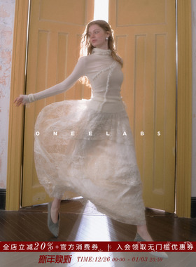 ONEELABS原创品牌 重工蕾丝珠片 多层次感 优雅仙气白色半身裙女