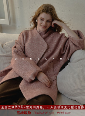 ONEELABS原创品牌 廓形绵羊毛毛呢外套女秋冬复古中长款呢子大衣