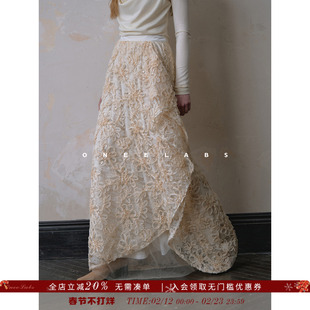 ONEELABS原创品牌 重工蕾丝立体花朵 不规则裁片 法式轻奢半身裙