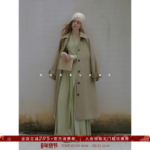 ONEELABS原创品牌 经典单排扣小方领插肩袖绵羊毛毛呢大衣外套女