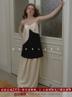 ONEELABS原创品牌 天丝醋酸羊毛混纺 立体蝴蝶结撞色吊带短裙上衣