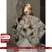 ONEELABS原创品牌 轻奢撞色环保卷毛皮草女宽松大翻领毛毛外套冬