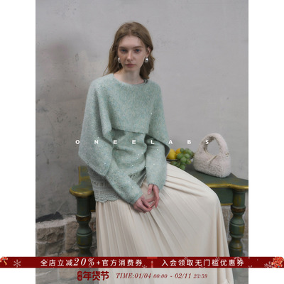 ONEELABS原创品牌 镂空绣花边 轻奢细闪氛围感毛衣女春冬针织上衣